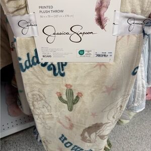 Giddy up howdy cowgirl Cream and Blue Cactus Plush Throw